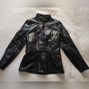 Women's Black Leather Falcon Motorcycle Jacket Size 10